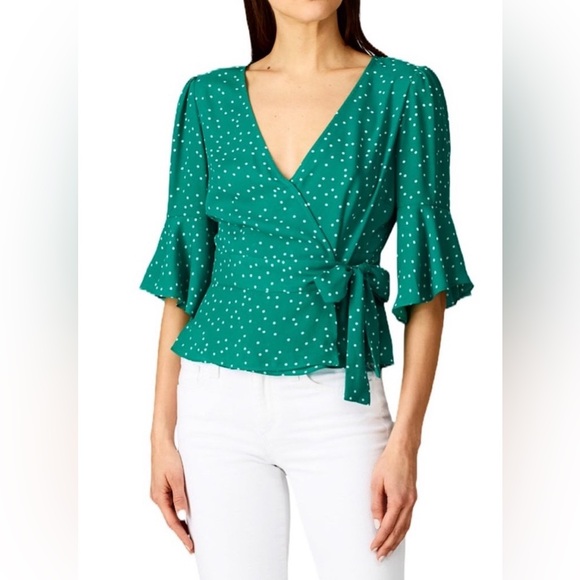 3/$12 Green wrap top with white polka dots from BB Dakota - Picture 2 of 9